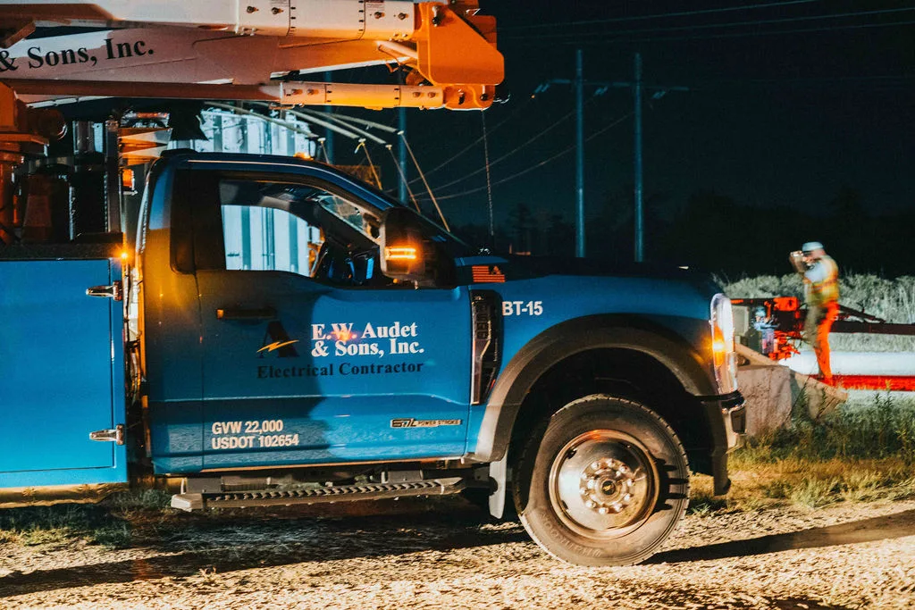 EW Audet Truck at night time
